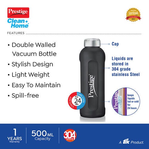 Prestige PDWBC 04 Double Walled Coloured Stainless Steel Water Bottle 500ml (Assorted) - Pack of 1