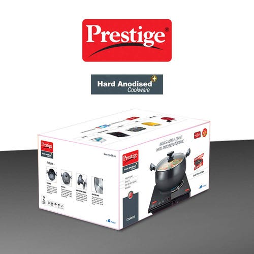 Prestige Hard Anodised Plus Gas and Induction Compatible Sauce Pan with Glass Lid, 24cm (Black)