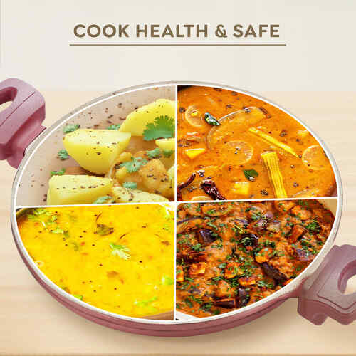 Prestige Omega Die-Cast Non-Stick Kadai with Glass Lid | 3-Layer Coating | Die-Cast Body | Metal Spoon Friendly | Heavy Base