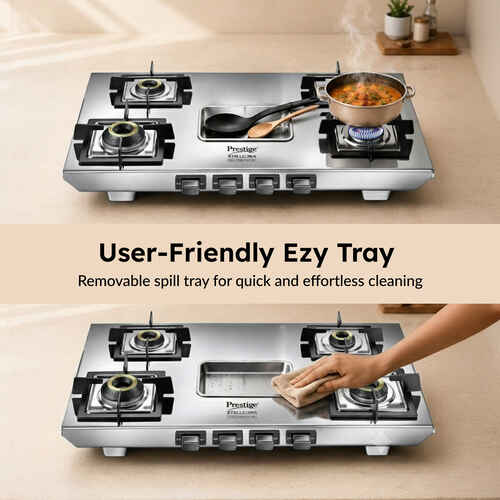 Prestige Stellora Stainless Steel L.P. Gas Stove (With Stainless Steel Body and 4 Unit Brass Burners)