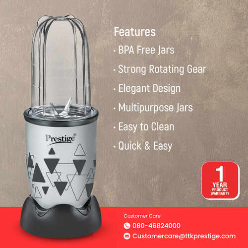 Prestige 350 Watts Iris Nutri-Mix Mixer Grinder with 2 Multipurpose Jars|Compact Design|Dual Safety Inter-Lock System|Extra Lids for Storage|Back & Grey