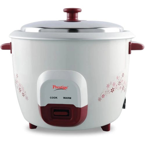 Prestige Delight PRWO 1.8 Red 700W| 1 Aluminium Cooking Pan Electric Rice Cooker with Steaming Feature (1.8 L, White, Red)