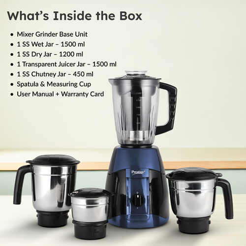 Prestige Atlas Supreme Mixer Grinder, With Accessories - Stainless Steel Jar - 3 Unit And Juicer Jar -1 Unit