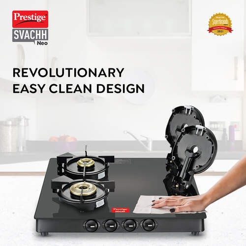 Prestige Svachh Neo Toughened Glasstop Gas Stove with Liftable 4 Burners (Black) - GTSN 04 SQ