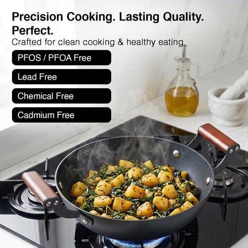 Prestige Castlite Patterned Enamel Coated Cast Iron Kadai 24cm/2.4L with Glass Lid | High Heat Retention, Rust-Proof | Gas & Induction Compatible | Low-Oil Cooking | Stay-Cool Handles | 15Y Warranty