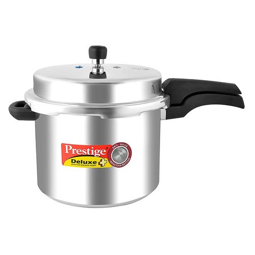 Prestige Deluxe Plus Gas and Induction Compatible Aluminium Pressure Cooker, 10 Litres, Silver