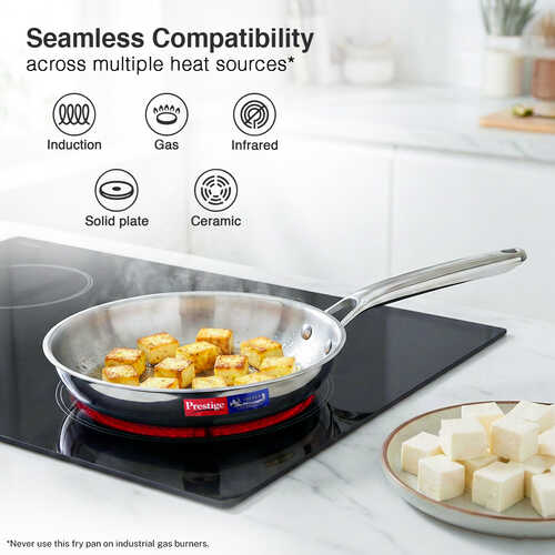 Prestige 24cm/1.7L Tri-Ply Stainless Steel Splendid Fry Pan with Lid|Gas and Induction Compatible|Even Heat Distribution| Thick Gauge Tri-Ply Body|15 Year Warranty