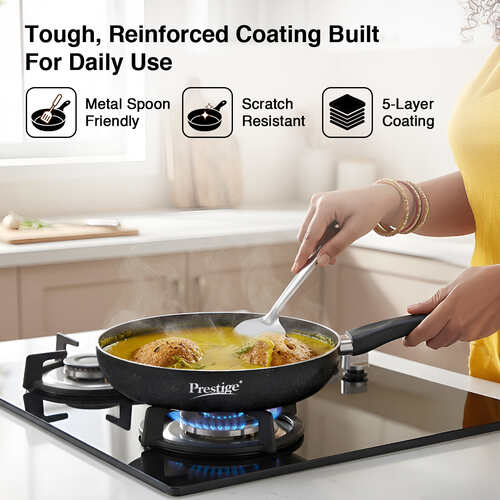 Prestige Omega Deluxe Granite Non-stick Round Base Fry Pan, 20cm, 1.1L (Black)