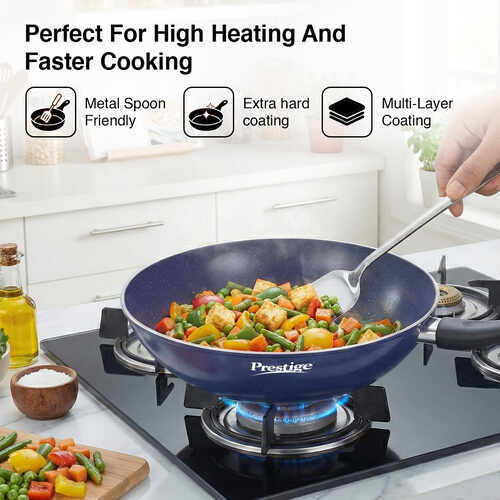 Prestige Ceraglide Ceramic Coating Non-Stick Aluminium Cookware Wok 28 Cm (3.3 Litre)