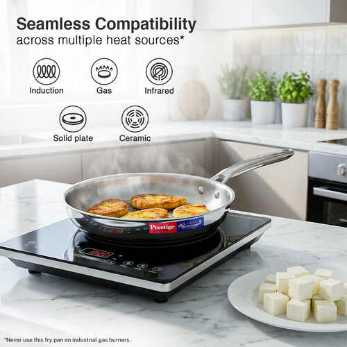 Prestige 26cm/2.3L Tri-Ply Stainless Steel Splendid Fry Pan with Lid|Gas and Induction Compatible|Even Heat Distribution| Thick Gauge Tri-Ply Body|15 Year Warranty