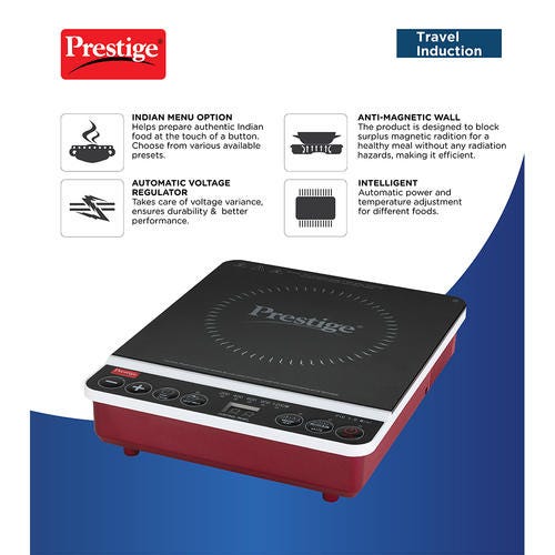 Prestige Travel Induction Cooktop 1200 W with Soft Touch Buttons (Red, Black)