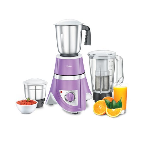 Prestige 750 Watts Zenith Blender Mixer Grinder with 3 Jars (2 Stainless Steel Jars + 1 Jucier Jar)| Flow Breaker Design| Juicer Extractor Jar| Compact Design| Purple