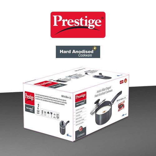 Prestige Hard Anodised Plus Gas and Induction Compatible Milk Pan with Glass Lid, 18cm, 2.25 L (Black)