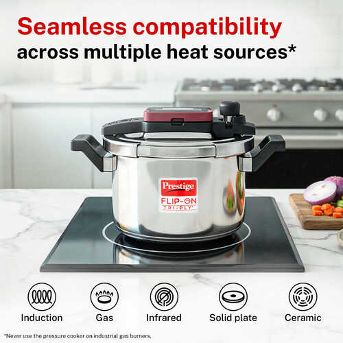 Prestige Flip-On Tri-Ply Stainless Steel Pressure Cooker 5 L 220M With Glass L|D