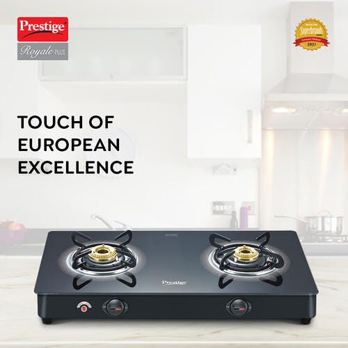 Prestige Royale Plus Auto Ignition Powder Coated Gas Stove, Black