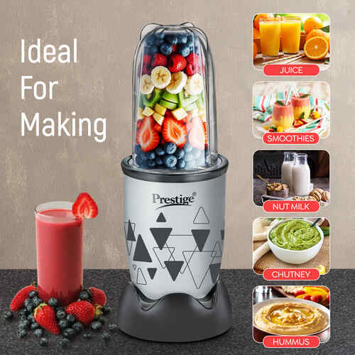 Prestige 350 Watts Iris Nutri-Mix Mixer Grinder with 2 Multipurpose Jars|Compact Design|Dual Safety Inter-Lock System|Extra Lids for Storage|Back & Grey