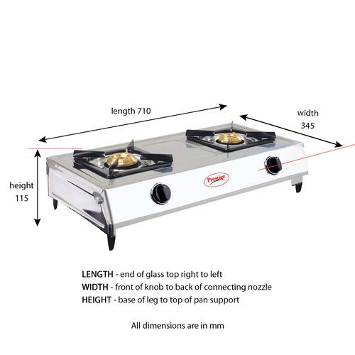 Prestige Agni Manual Stainless steel 2 Burners Gas Stove, Silver