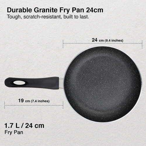 Prestige Omega Deluxe Granite Non-stick Round Base Fry Pan with Glass Lid, 24cm, 1.7L (Black)