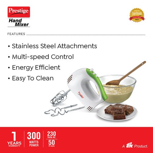 Prestige PHM 1.0 300-Watt Hand Blender with One Touch Turbo Button (Green White)