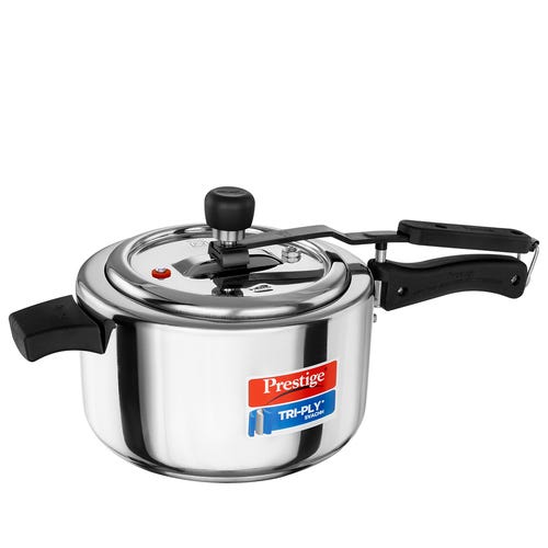 Prestige 3.5 L Tri-Ply Svachh Inner Lid Pressure Cooker| Gas and Induction Compatible| Spillage Control| Even Heat Distribution| Low Cooking Oil| Faster Cooking| 5 Years Warranty| Silver