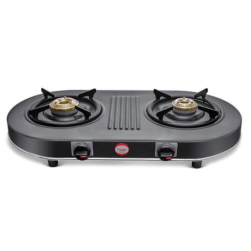Prestige Amaze Manual Hard Anodised Aluminium 2 Burners Gas Stove, Grey