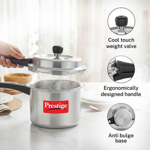 Prestige 3 Litre Aluminium Popular Svachh Outer Lid Pressure Cooker | Deep Lid for Spillage Control | Anti-Bulge Base | Gasket Release System | 5Y Warranty | ISI Certified