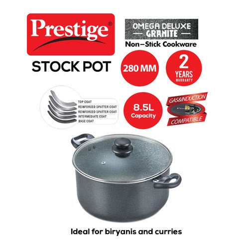 Prestige Omega Deluxe Granite Non-stick Stock Pot, (Black)