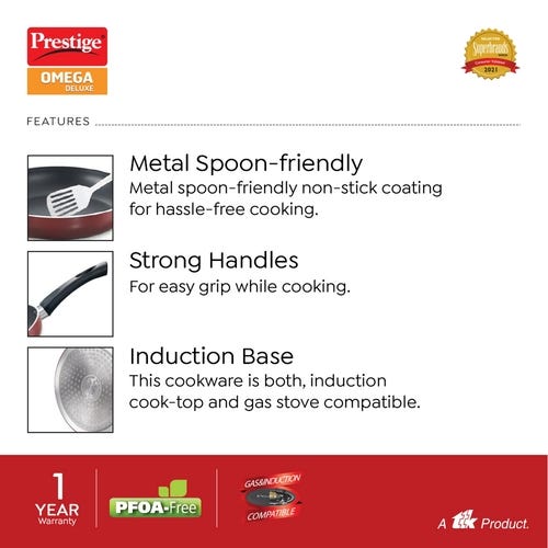 Prestige Omega Deluxe Aluminium Induction Base Non-Stick Fry Pan (Red)