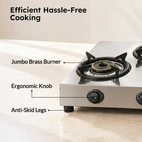 Prestige Perfect Plus 04B Designer Forged Brass Burners|Removable Spill Tray Stainless Steel Manual Gas Stove (4 Burners)