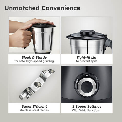 Prestige Apex 500 Watt Mixer Grinder with 3 Stainless Steel Jars | Super Efficient SS Blades | Black | 2Y Warranty | ISI Certified