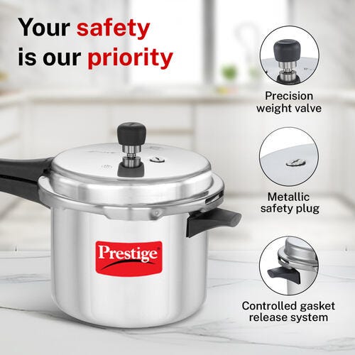 Prestige Popular Virgin Aluminium Precision Weight Valve Pressure Cooker, (Silver)