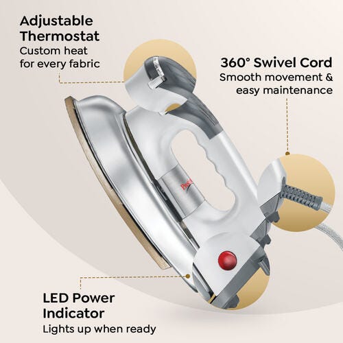 Prestige PDI 06 Dry Iron 1000 W with Greblon Coated Sole Plate (Silver)