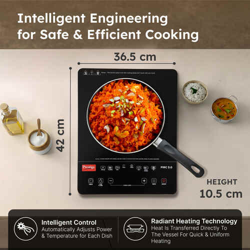 Prestige PIRC 3.0 Plus 2400 Watts Infrared Cooktop | Preset Indian Menu Option with Timer | Compatible With Any Metal Cookware With Flat Bottom | Easy to clean | Portable | Black | 1Y Warranty