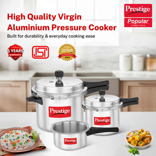 Prestige Popular Aluminium Staight Wall Outer Lid Pressure Cooker Combo, (2 + 3 + 5 Litres)