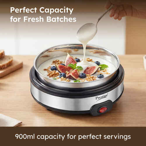 Prestige PYM 02 Electric Yoghurt Maker with Storage Lid| Stainless Steel Inner Pot| Low Energy Consumption| 360 Degree Uniform Heating