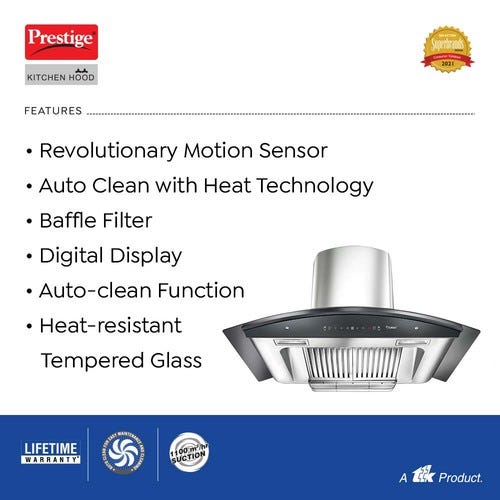 Prestige Oscar 900 KitchenHood - Baffle Filter - Powerful Suction - 1000m3/hr