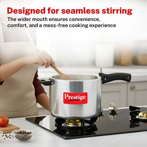 Prestige Nakshatra Svachh Aluminium Inner Lid Pressure Cooker with Unique Deep Lid for Spillage Control, 10 Litre, Silver