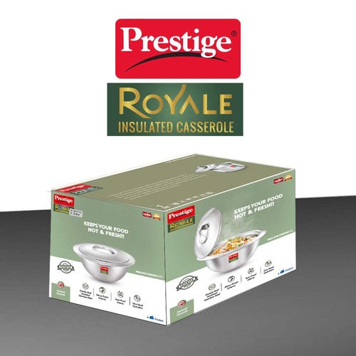 Prestige Royale Stainless Steel Insulated Casserole, 3 Litre, 28.5 cm - Silver