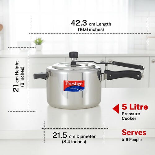 Prestige Nakshatra Alpha Svachh Stainless Steel Spillage Control Pressure Cooker 5 L (Silver)