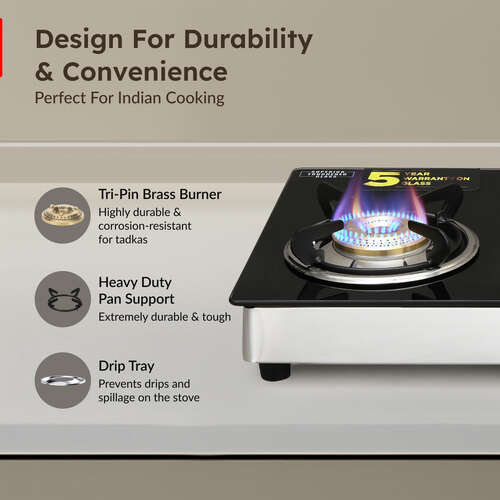 Prestige Marvel Plus GTM 03L SS Manual Stainless steel 3 Burners Gas Stove, Black