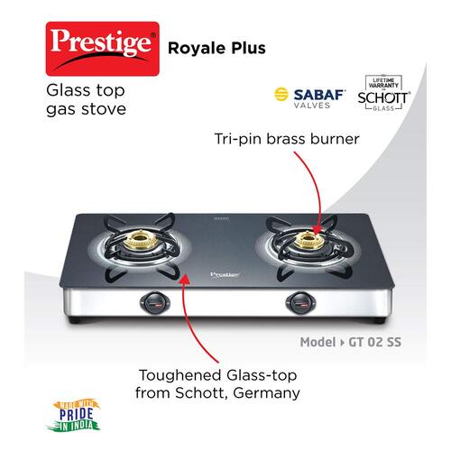 Prestige Royale Plus Schott Glass Top Gas Stove - (Black)
