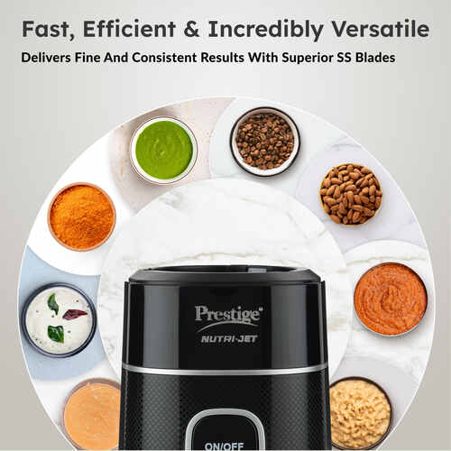 Prestige Nutri-Jet Mixer Grinder with 2 Jars| 450 Watts| Sipper Lid & Additional Cover Lid| ISI Certified| One-Touch Operation