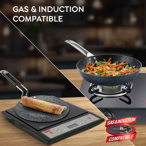 Prestige Durastone Hard Anodised Non-Stick Cookware Set - Fry Pan -24cm/1.9L, Concave Tawa - 24.5cm, Deep Kadai - 24cm/ 3.0L