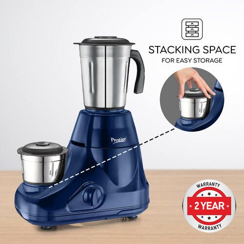 Prestige Astra 750 Watt Mixer Grinder with 5 Jars (3 Stainless Steel + 1 Juicer + 1 Mix-O-Keep) | Space-Saving Stacking Design | Blue | 2Y Warranty | ISI Certified