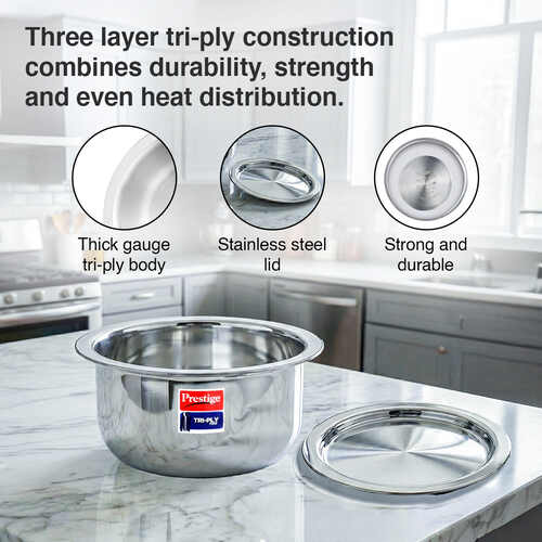 Prestige 18cm/1.9L Tri-Ply Stainless Steel Tope with Lid|Gas and Induction Compatible| Even Heat Distribution|Strong and Durable| 5 Years Warranty