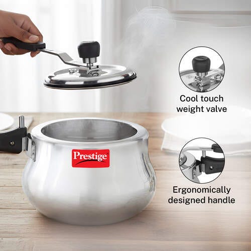 Prestige Nakshatra Plus Svachh Aluminium Spillage Control Handi Pressure Cooker, 3 L (Silver)