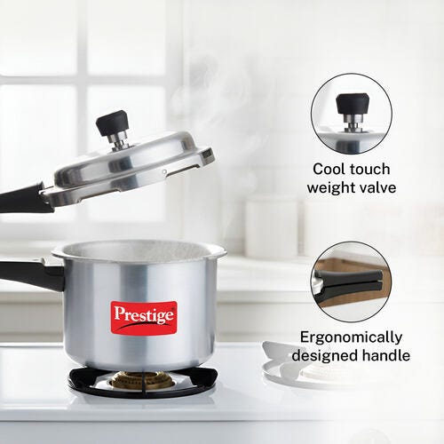Prestige Popular Virgin Aluminium Precision Weight Valve Pressure Cooker, (Silver)