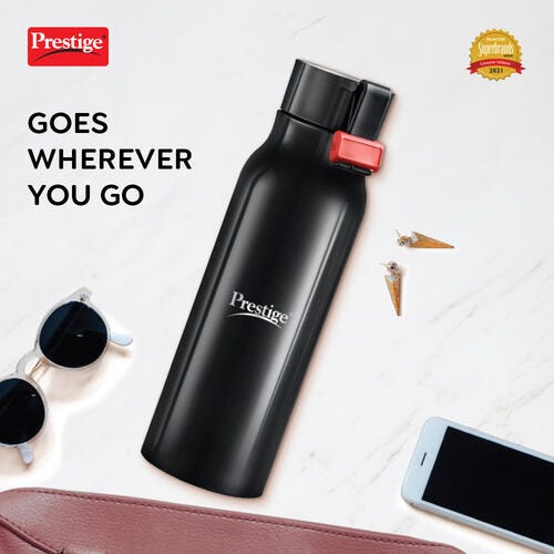 Prestige PSWBC 09 Stainless Steel Vacuum Water Bottle, 350ml (Black)