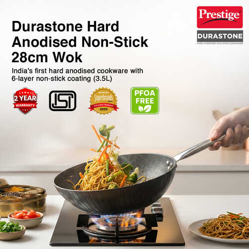 Prestige Durastone Hard Anodised 6 Layer Non-Stick Wok, (28 cm, 3.5 Litre) (Black)