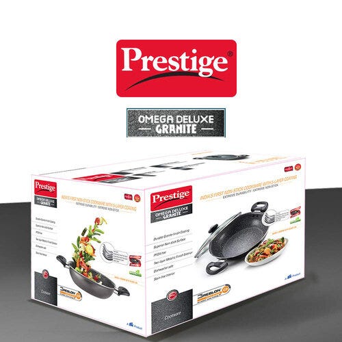 Prestige Omega Deluxe Granite Non-stick Round Base Kadai (Black)